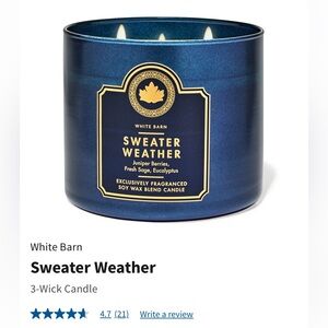 “SWEATER WEATHER” by BBW/WB, 3-Wick Scented Candle, 14.5 oz, NWTag base